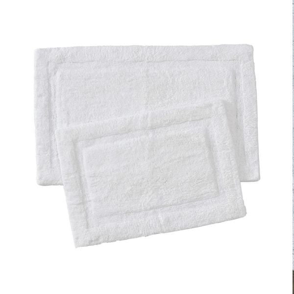 Lydia Border White 17 in. x 24 in., 20 in. x 32 in. Solid Color Cotton 2-Piece Bath Mat Set