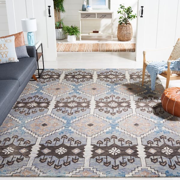 Aspen 10 ft. x 14 ft. Light Blue/Cream Geometric Area Rug