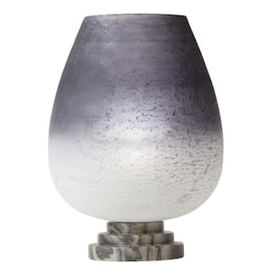 Alice 12.25 in. Black/Tan Stacked Base Accent Lamp with Ombre Black/Grey/White Glass Urn-Shaped Shade