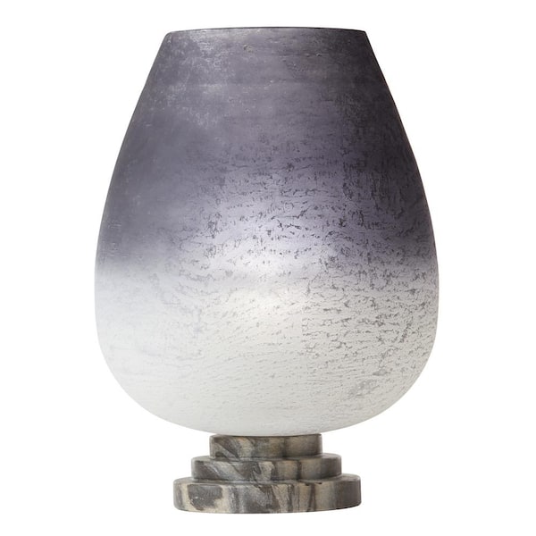 River of Goods Alice 12.25 in. Black/Tan Stacked Base Accent Lamp with Ombre Black/Grey/White Glass Urn-Shaped Shade