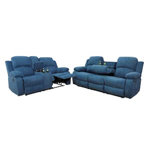 Blue Microfiber Recliner Chairs (Set of 2)