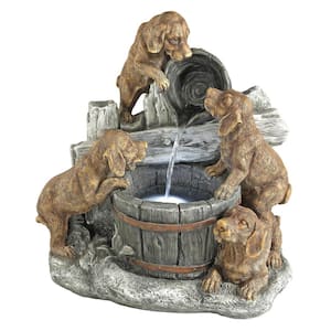 Puppy Pail Pour Stone Bonded Resin Garden Fountain