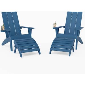 4-Piece Oversize Modern Navy Plastic Outdoor Patio Adirondack Chair with Folding Ottoman Set