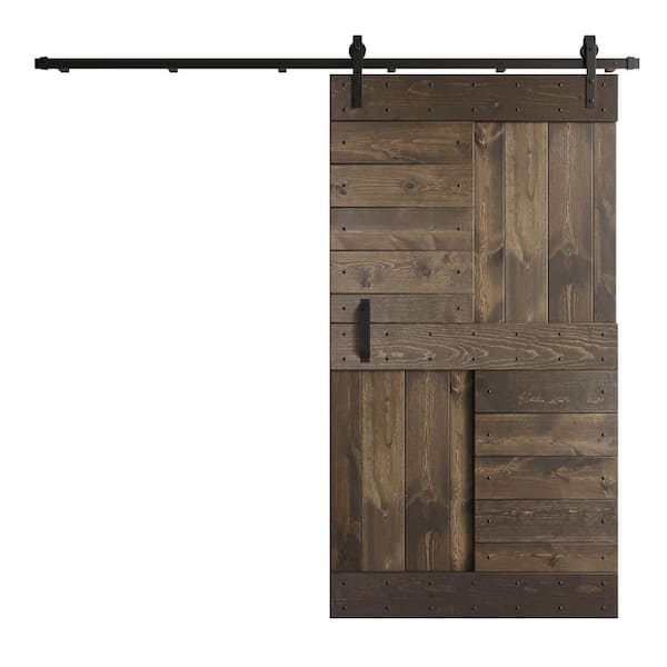 COAST SEQUOIA INC S Series 42 in. x 84 in. Smoky Gray DIY Knotty Wood Sliding Barn Door with Hardware Kit