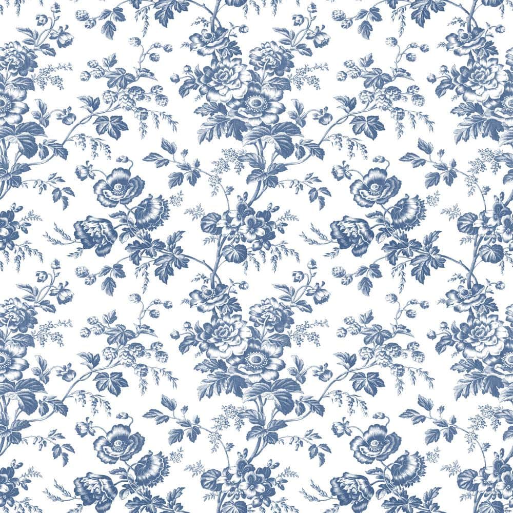 Navy Floral Toile Pre-pasted Washable Wallpaper Roll