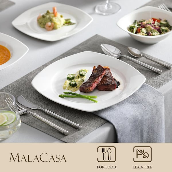 MALACASA Dishes Set for 4, 16 Piece Bone China White Plates and