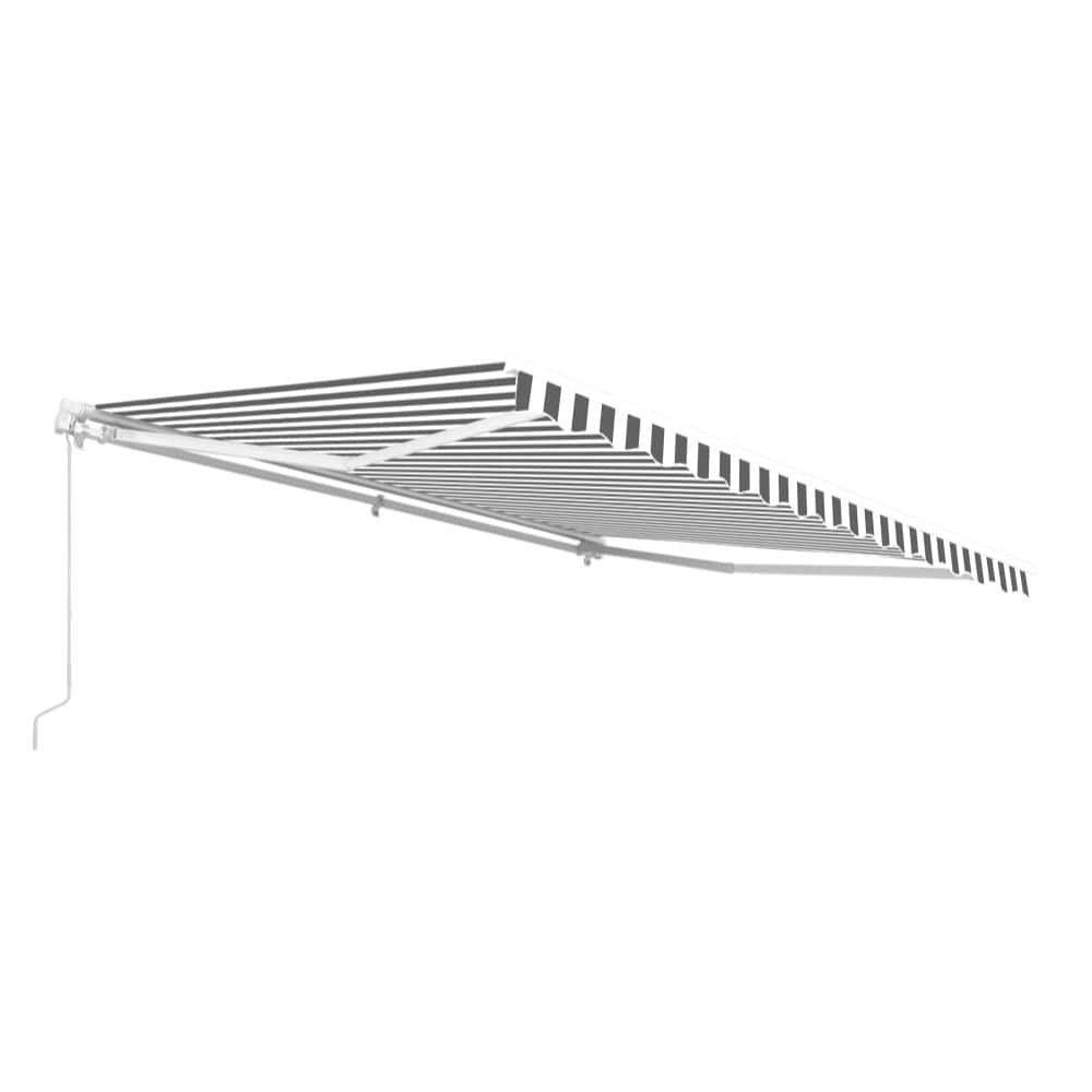 Gray and White Striped Motorized Retractable Patio Awning, 10' x 8'