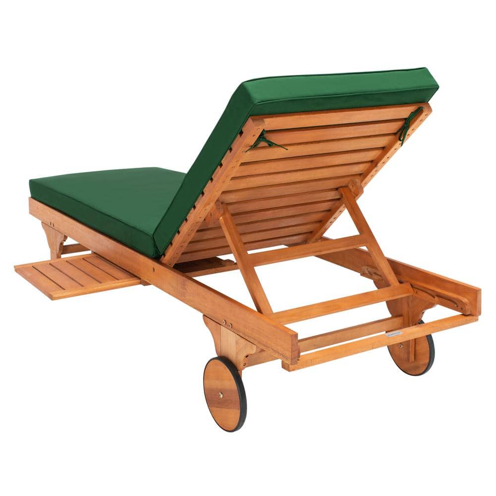 Natural Green Eucalyptus Wood Outdoor Chaise Lounge Chair with Cushions