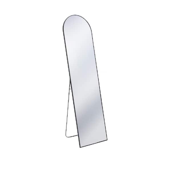 Vynxaria Black 16 in. W x 59 in. H Floor Standing Mirror, Wall Mirror with Stand Aluminum Alloy Thin Frame