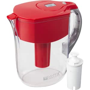 10-Cup Large Water Filter Pitcher in Red, BPA Free