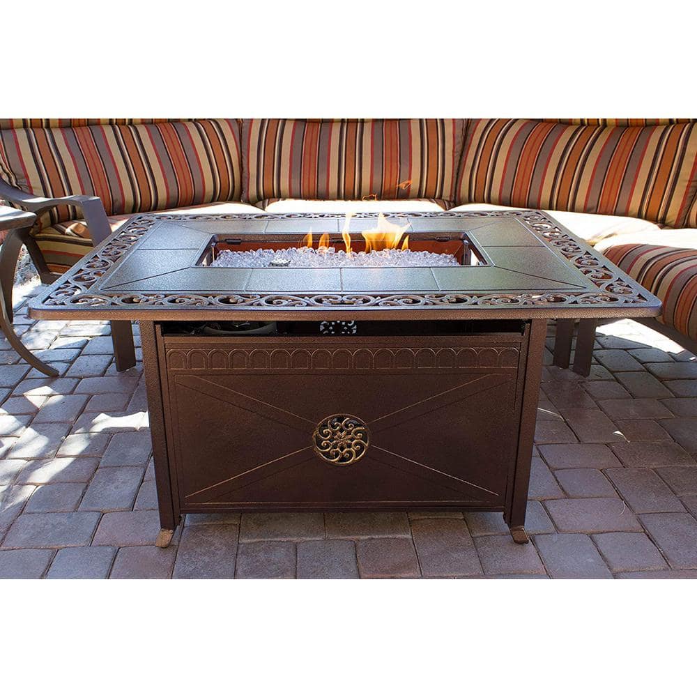 Elegant Bronze Rectangular Gas Fire Pit Table