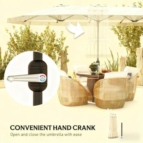 cream rectangular patio umbrella 15 ft. Cream White Spacious Extra Large Outdoor Umbrella Rectangle Patio  Umbrella with Fringe and Crank Handle San-17