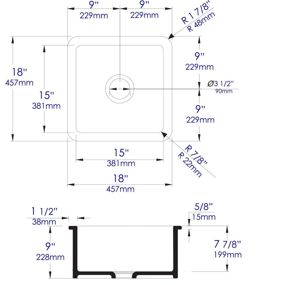 18'' L Undermount Single Bowl Fireclay Kitchen Sink