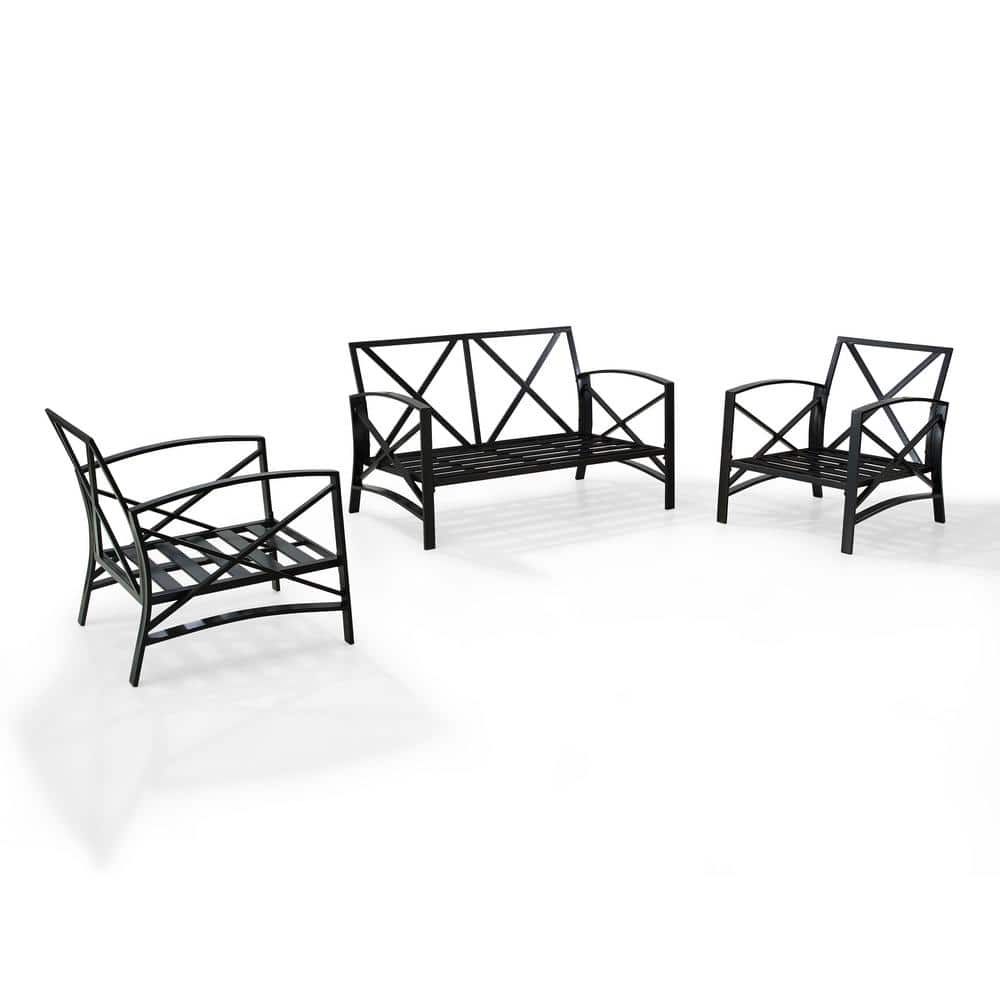 Kaplan 3-Piece Steel Outdoor Seating Set with Oatmeal Cushions
