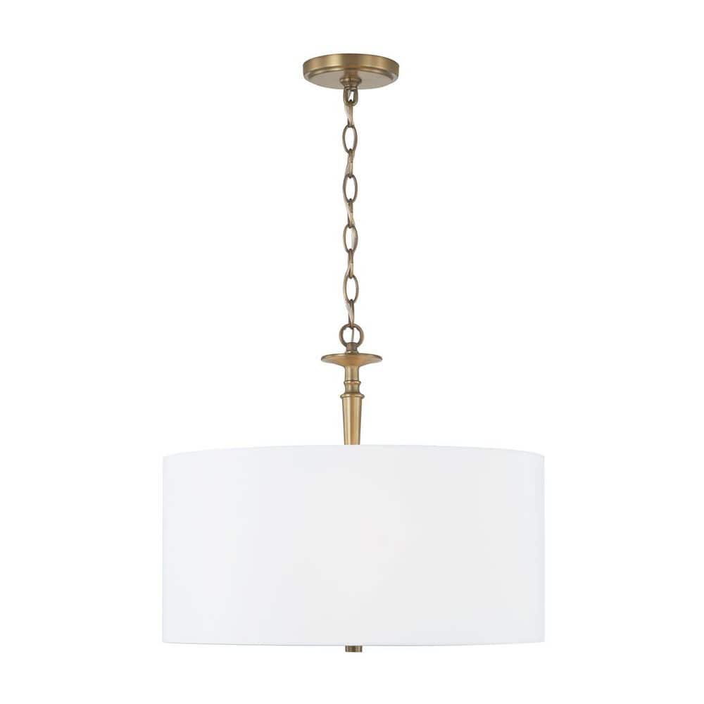 Abbie 100-Watt 3-Light Aged Brass Pendant Light with White Fabric Drum and No Bulbs Included price history on PriceWatchPro