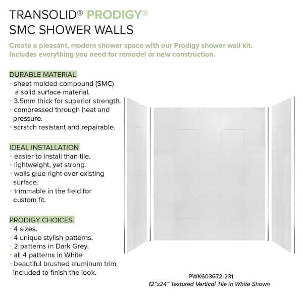 Novaline 36 x 48 x 72 Vertical Tile Glue up Wall Kit in White
