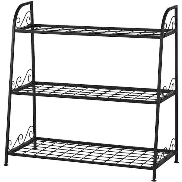 32 in. Tall Indoor/Outdoor Black Metal Plant Stand (3 Tiered)