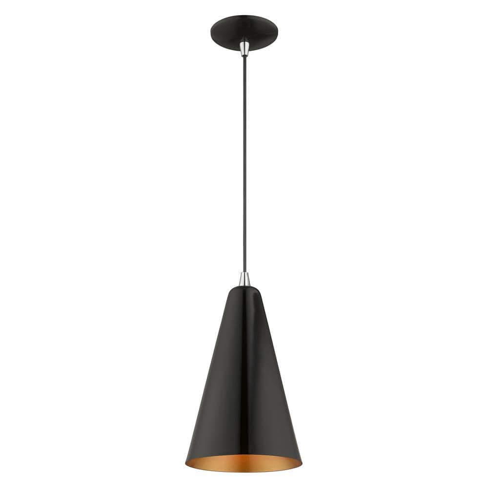 Shiny Black and Gold Mini Pendant Light with Metal Shade