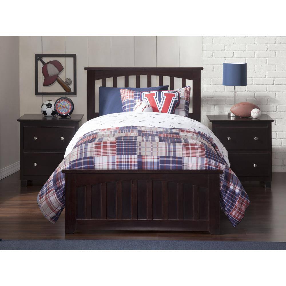 Espresso Twin Mission Wood Bed with Storage and Headboard
