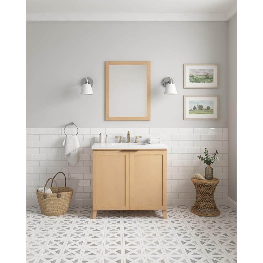 Macy 36" Rustic Ash Bathroom Vanity with White Sink