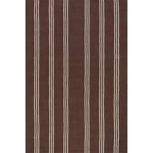 Lauren Liess Dark Brown 9 ft. x 12 ft. Hawthorn Striped Wool Indoor/Outdoor Patio Area Rug