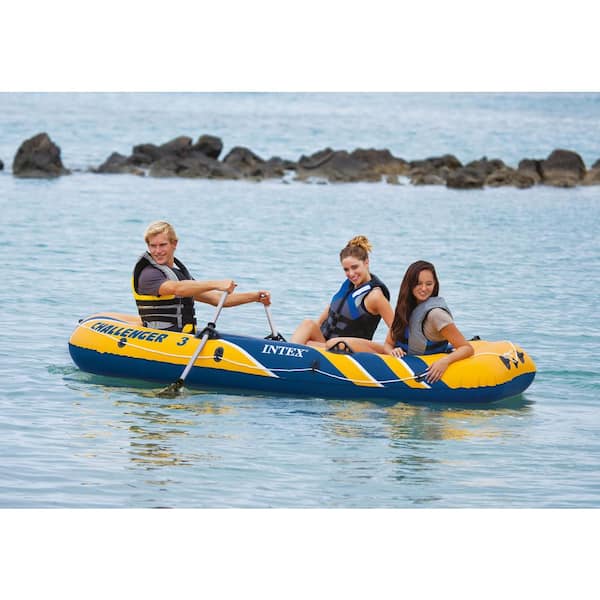 Een goede vriend driehoek een kopje Intex Challenger 3 Inflatable Raft Boat Set With Pump And Oars, Yellow  68370EP - The Home Depot