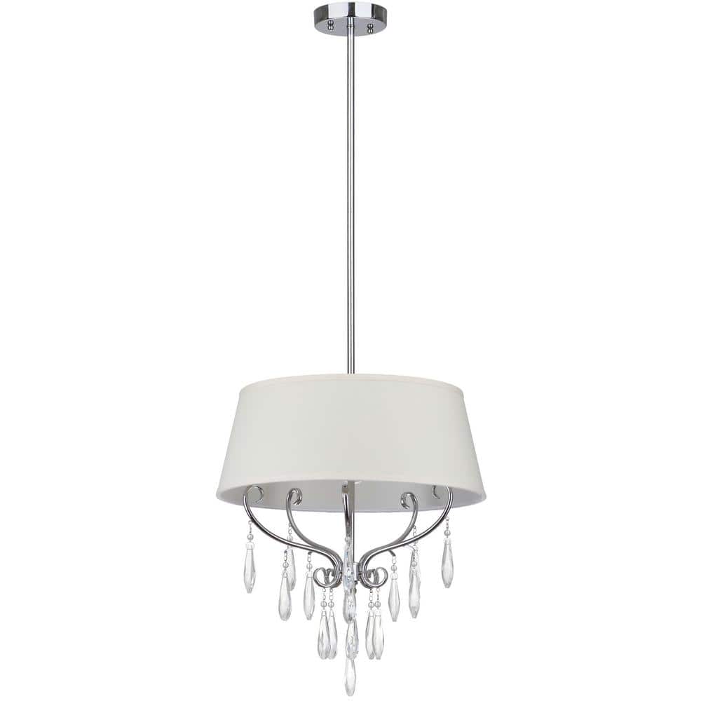 Elegant Chrome Drum Pendant with Beaded Crystals and Cotton Shade