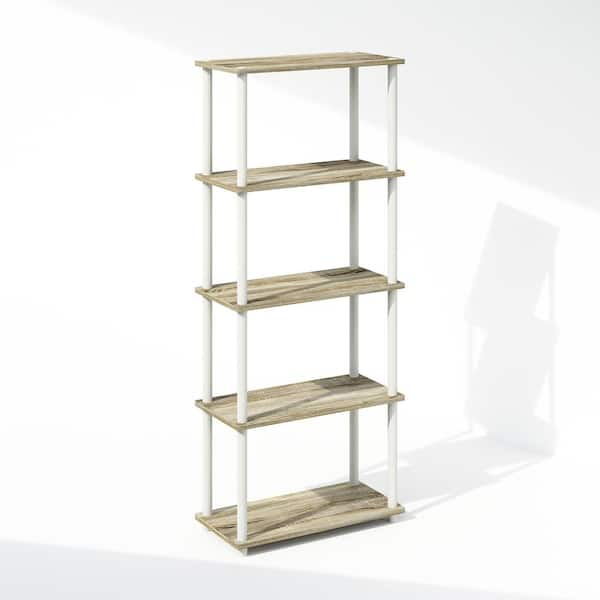 Furinno Turn-N-Tube 57.4 in. Tall Sonoma Oak/White Wood 5-Shelf Bookcase