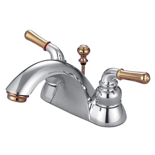 Kingston Brass 4 in. Centerset 2-Handle Bathroom Faucet in Chrome and Polished Brass