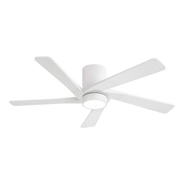 54 in. (4.5 ft.) Indoor Flush Mount Ceiling Fan, 5 Solid Wood Blades Ceiling Fan with Integrated LED, White