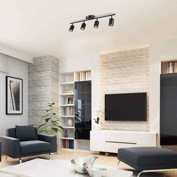 2.5 ft. 4-Light Matte Black Fixed Track Lighting Kit