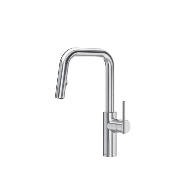 RIOBEL Lateral Single Handle Pull Down Sprayer Kitchen Faucet in Stainless Steel