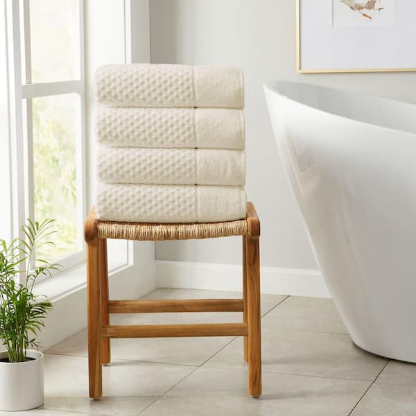 Ivory Ultra-Soft 100% Cotton Diamond Waffle 4-Pack Bath Towels