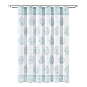 72 in. x 72 in. Blue Teardrop Leaf Shower Curtain Single