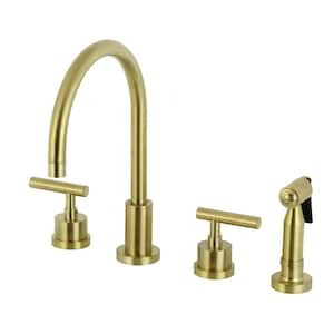 Manhattan 2-Handle 8 in. Widespread Standard Kitchen Faucet and Brass Sprayer in Brushed Brass