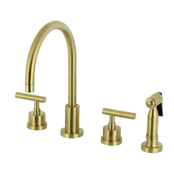 Kingston Brass Manhattan 2-Handle 8 in. Widespread Standard Kitchen Faucet and Brass Sprayer in Brushed Brass