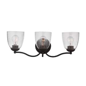 Serene 22.63 in. 3-Light Espresso Finish Vanity Light with Seeded Glass