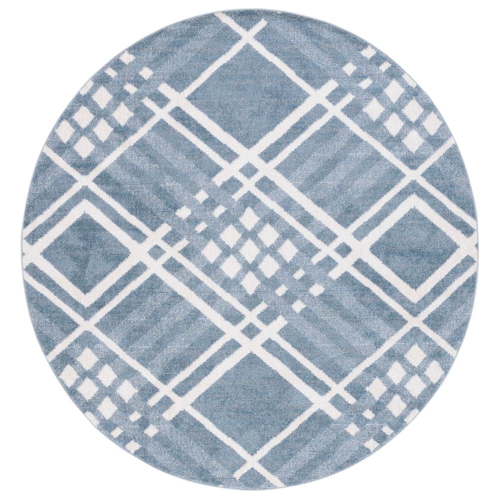 Blair Blue/Ivory 7 ft. x 7 ft. Machine Washable Geometric Diamond Round Area Rug price history on PriceWatchPro