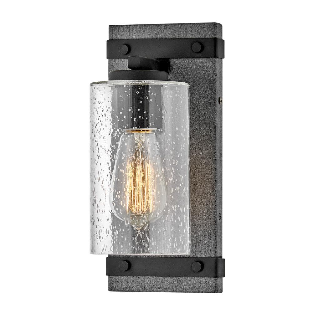 Aged Zinc and Distressed Black 1-Light Bathroom Vanity with Clear Seedy Glass