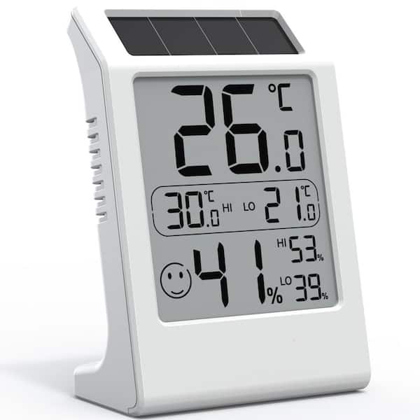 Digital Wireless Indoor Room Thermometer Humidity Gauge Solar Powered Large LCD Display Comfort Sensor Monitor