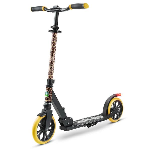 Kick Scooter for Adults, Teenagers, Kids, 2-Wheel with Adjustable T-Bar, Alloy Anti-Slip Deck, Folding, Leopard