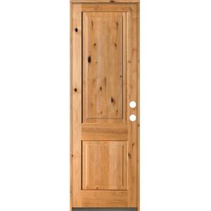30 in. x 96 in. Rustic Knotty Alder Square Top Clear Stain Left-Hand Inswing Wood Single Prehung Front Door