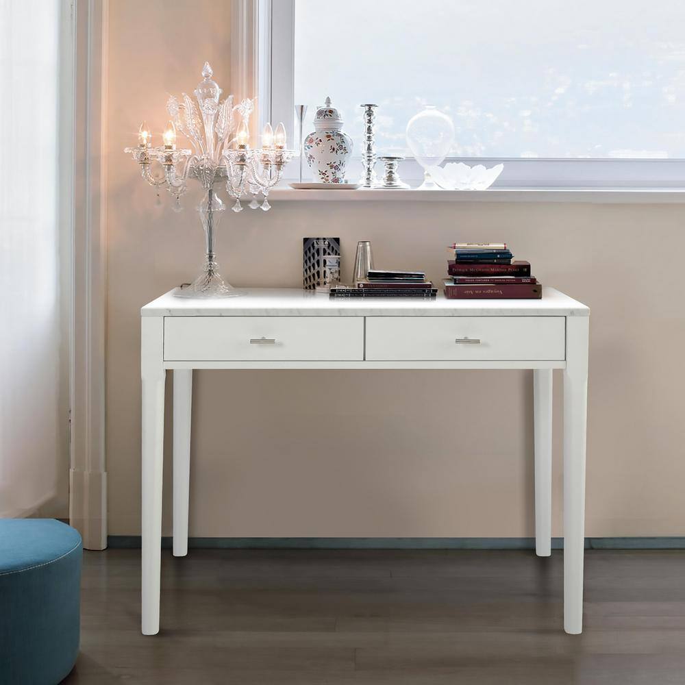 Sleek Carrara Marble & Wood Console Table with Storage - 36"
