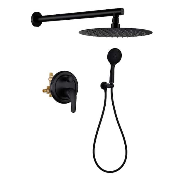 Satico Single Handle 5-Spray High Pressure Shower Faucet with 10 in. Rain Shower Head in Black (Valve Included)