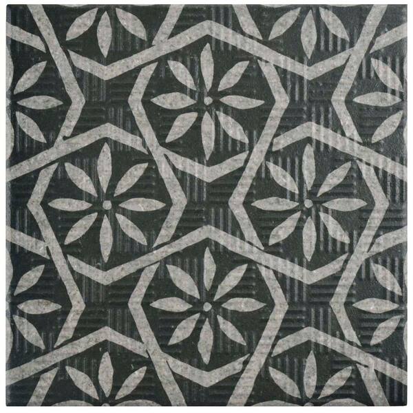 Merola Tile Area 15 Botanic Black 6 in. x 6 in. Porcelain Floor and Wall Tile (11.94 sq. ft. / case)