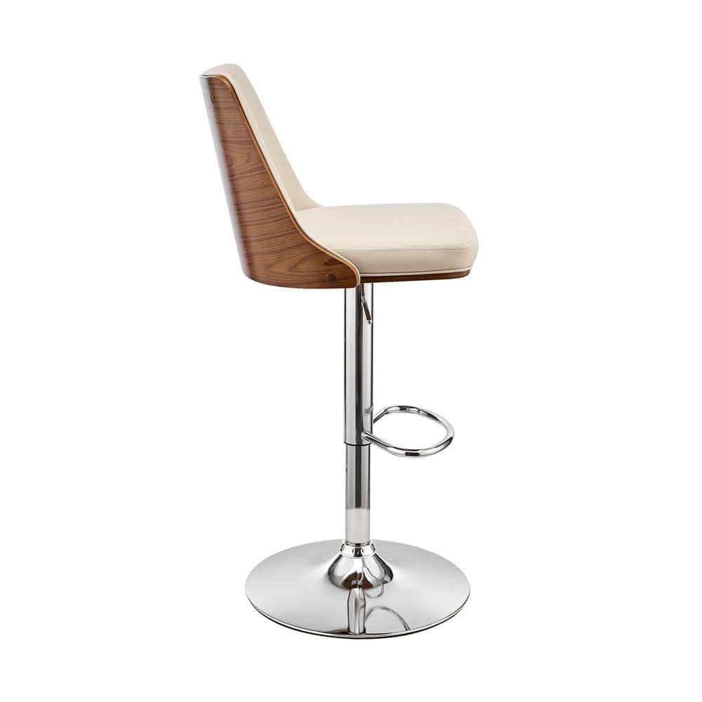 Cream Faux Leather and Walnut Adjustable Swivel Bar Stool