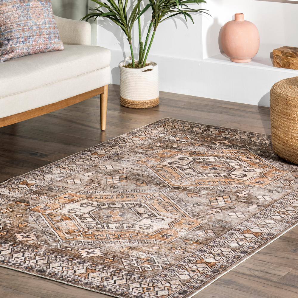 Mae 8' x 10' Brown Synthetic Oriental Washable Area Rug