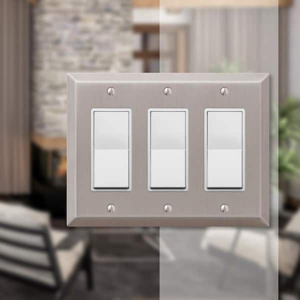 Metallic 3 Gang Rocker Steel Wall Plate - Brushed Nickel