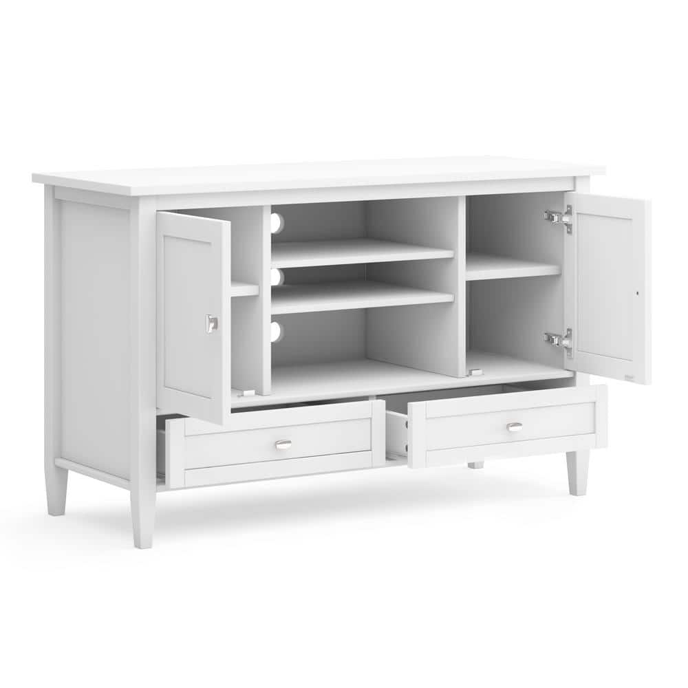 White Solid Pine Wood TV Media Stand for TVs up to 50 inches