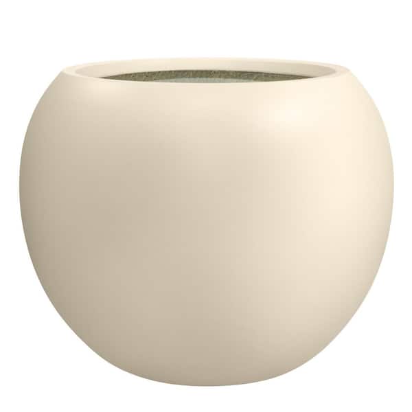 DreamPatio Riverside Fiberstone Modern Sphere Planter for Indoor/Outdoor-13 x 13 x 10-Linen